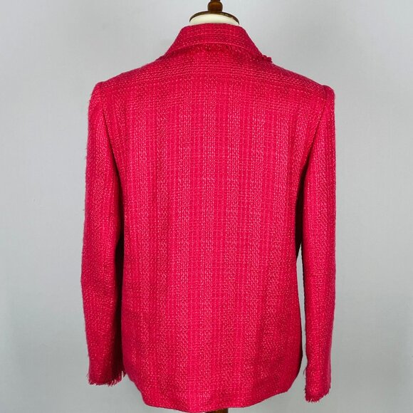 Alfred Dunner Full Zip Tweed Blazer Sz 14 Hot Pink Fringe Preppy Professional - Picture 4 of 6